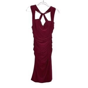 LAUNDRY by SHELLI SEGAL Halter Ruched Bodycon Dress Knee Length Burgundy Size 8